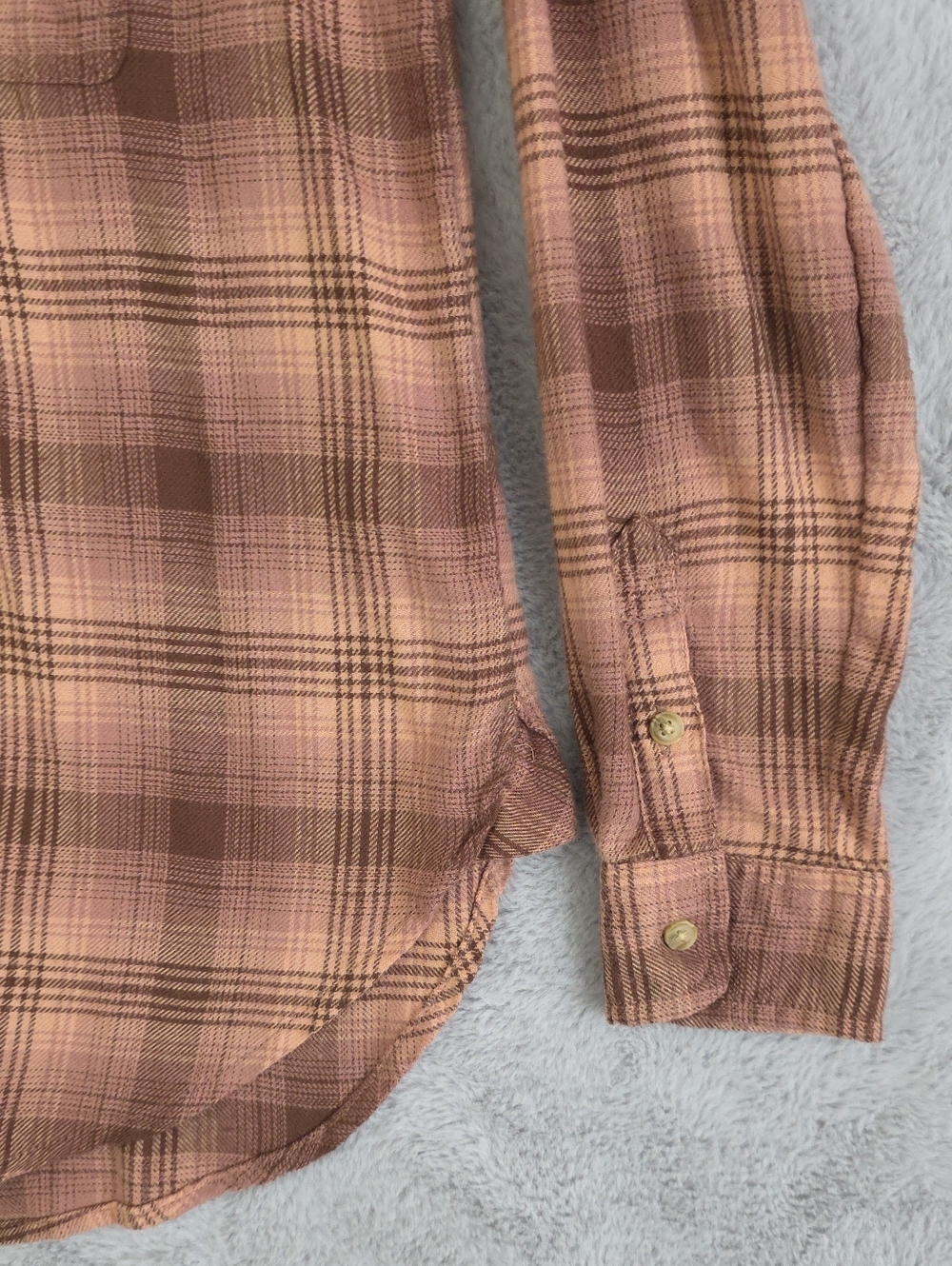 American Eagle Outfitters Boyfriend Fit Flannel Shirt XS Pink Brown Plaid Amazin - Picture 5 of 14
